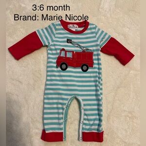 Marie Nicole Red and Blue Striped Fire Truck Bodysuit